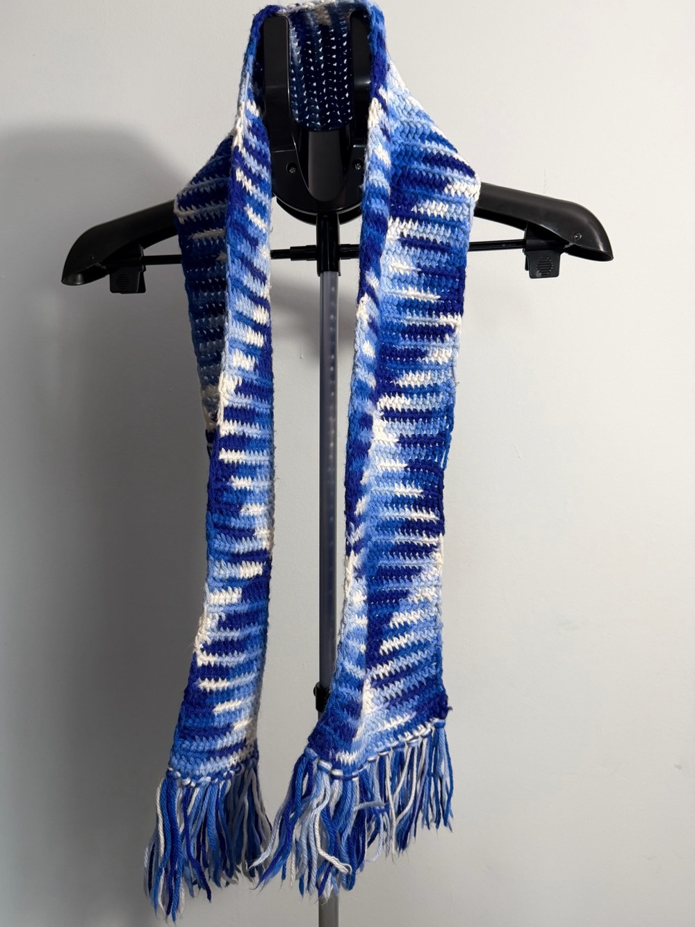 Blue & White Knit Fringe Scarf - Women Accessories